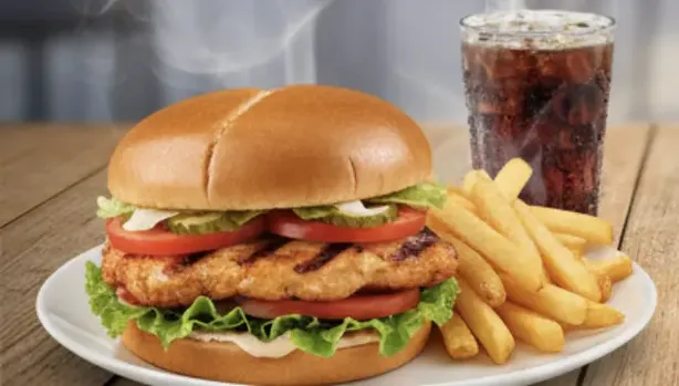 hicken Burger and Fries at OC WINGS Spruce Grove, AB